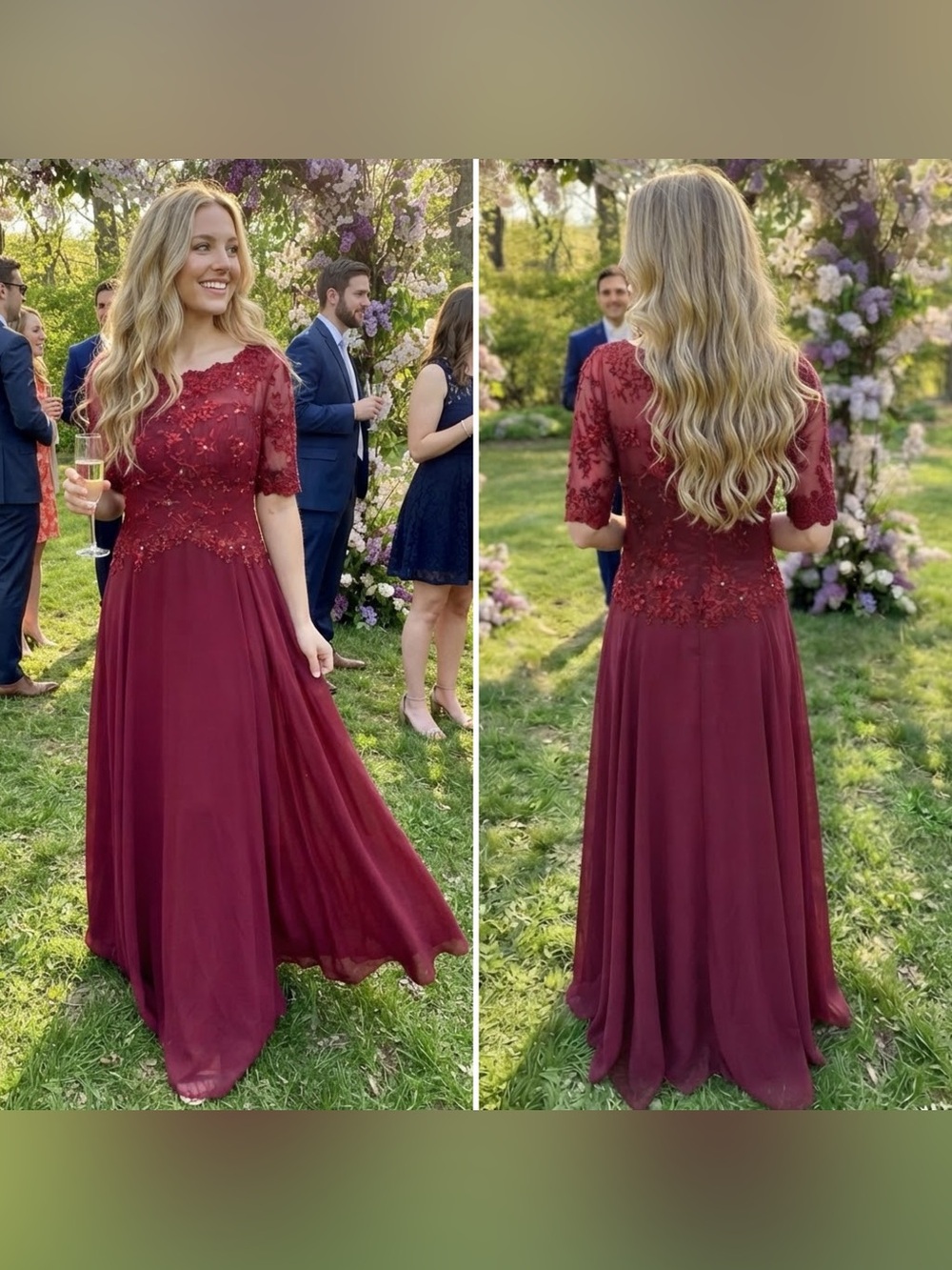 NWT JJ’s House Women’s US 12 Burgundy Red Mother Of The Bride Gown Dress Wedding